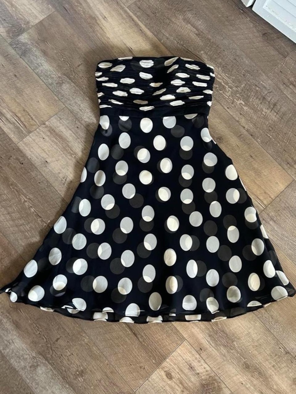 Black and White Polka Dot Strapless Dress flowy - Ann Taylor